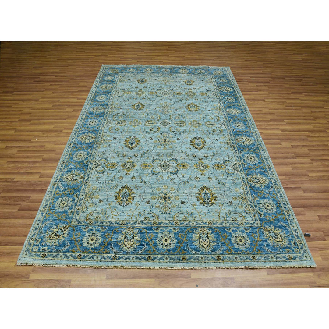 6'1" x 9'3" New Hand Knotted Blue Cotton Rectangle Oriental Rug - MOA10276045