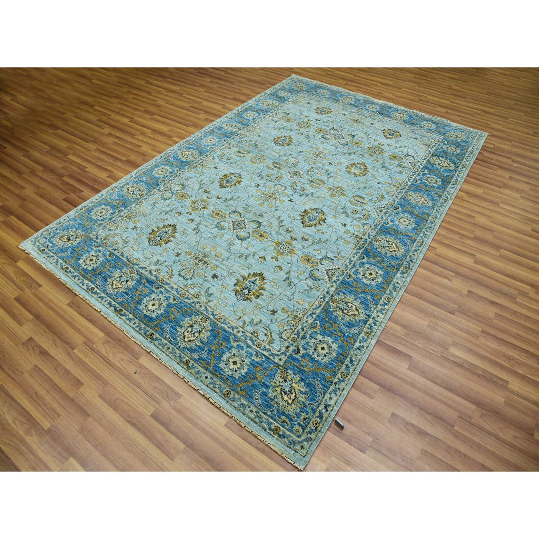 6'1" x 9'3" New Hand Knotted Blue Cotton Rectangle Oriental Rug - MOA10276045