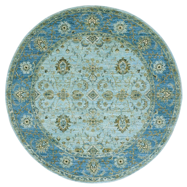 6'0" x 6'0" New Hand Knotted Blue Wool Round Oriental Rug - MOA10276046