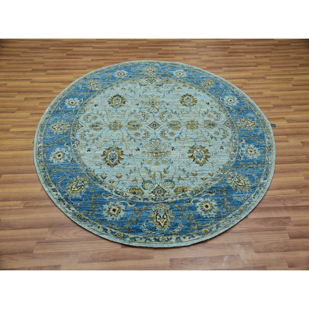 6'0" x 6'0" New Hand Knotted Blue Wool Round Oriental Rug - MOA10276046