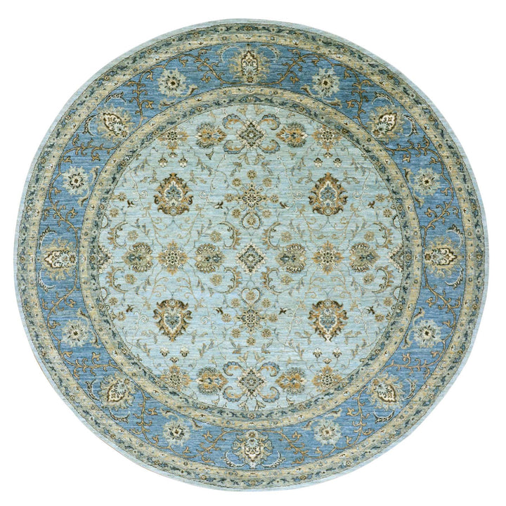 8'1" x 8'1" New Hand Knotted Blue Cotton Round Oriental Rug - MOA10276047