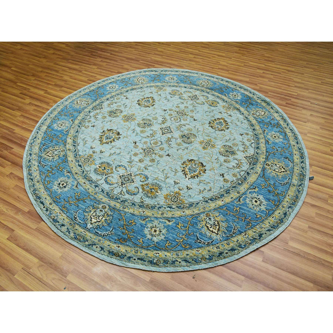 8'1" x 8'1" New Hand Knotted Blue Cotton Round Oriental Rug - MOA10276047