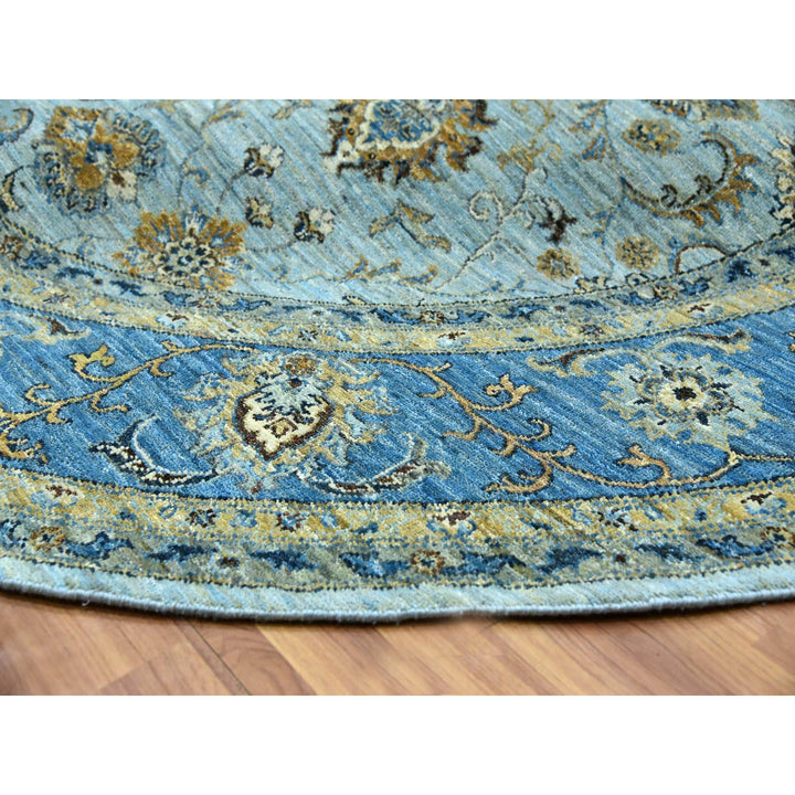 8'1" x 8'1" New Hand Knotted Blue Cotton Round Oriental Rug - MOA10276047