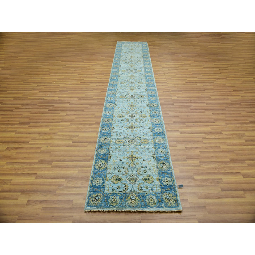 2'6" x 14'0" New Hand Knotted Blue Wool Runner Oriental Rug - MOA10276050