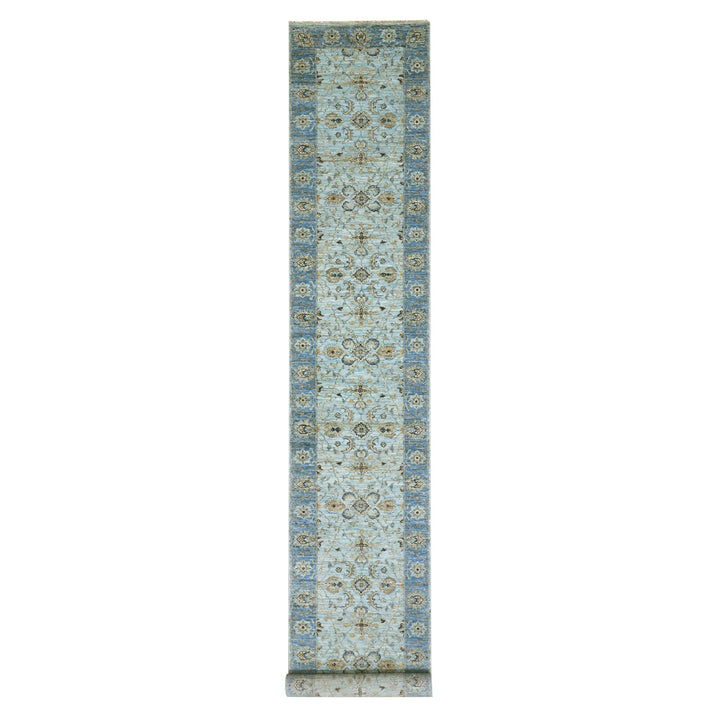 2'9" x 16'1" New Hand Knotted Blue Wool Runner Oriental Rug - MOA10276051