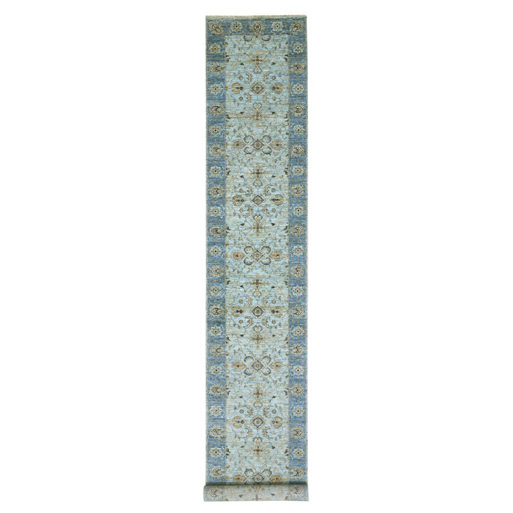 2'8" x 21'11" New Hand Knotted Blue Cotton Runner Oriental Rug - MOA10276052