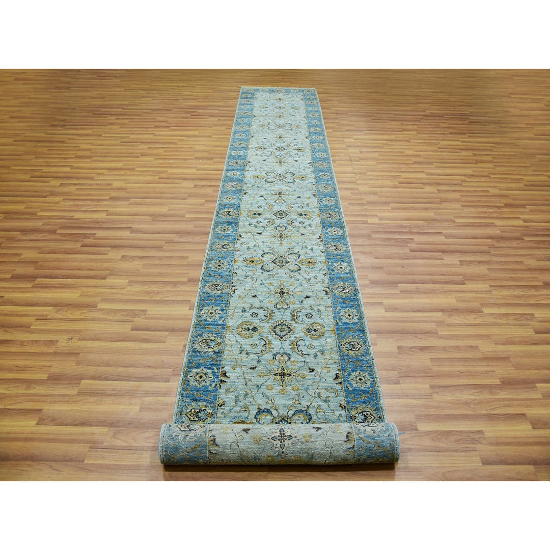 2'8" x 21'11" New Hand Knotted Blue Cotton Runner Oriental Rug - MOA10276052