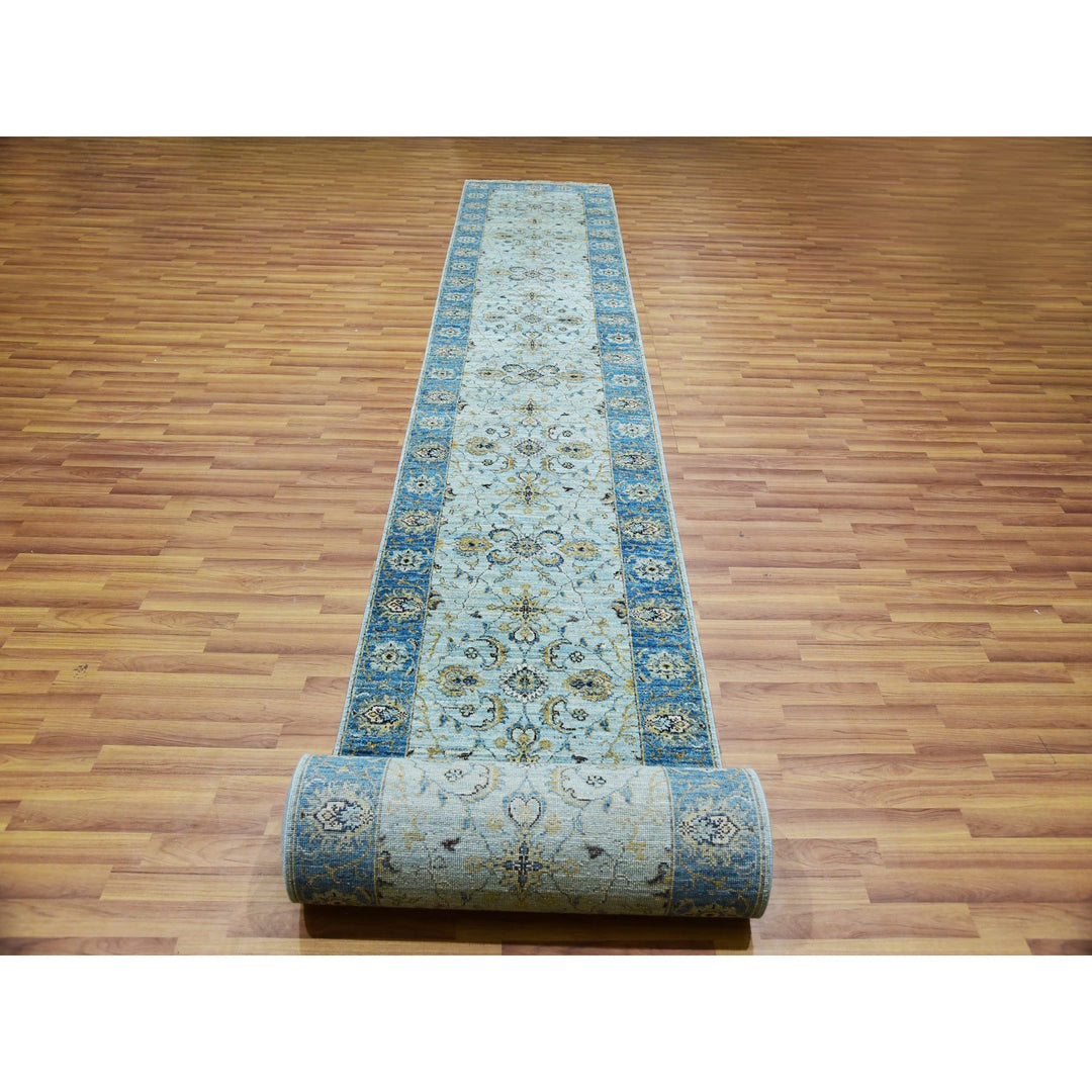 2'7" x 25'10" New Hand Knotted Blue Wool Runner Oriental Rug - MOA10276055