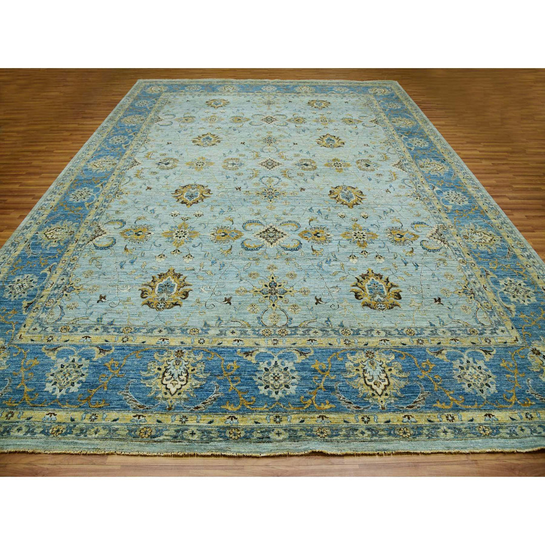 11'10" x 15'0" New Hand Knotted Blue Wool Rectangle Oriental Rug - MOA10276056