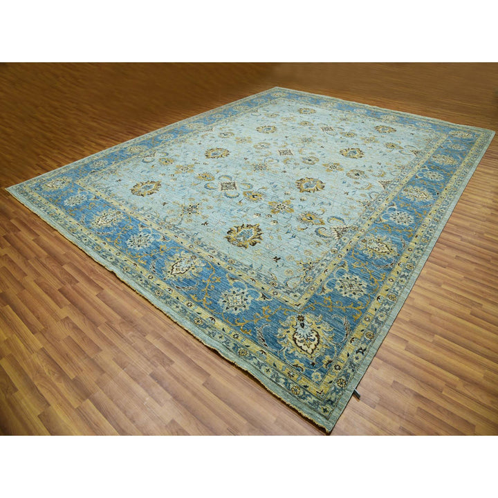 11'10" x 15'0" New Hand Knotted Blue Wool Rectangle Oriental Rug - MOA10276056