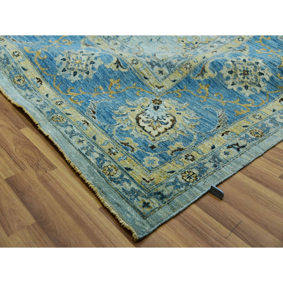 11'10" x 15'0" New Hand Knotted Blue Wool Rectangle Oriental Rug - MOA10276056