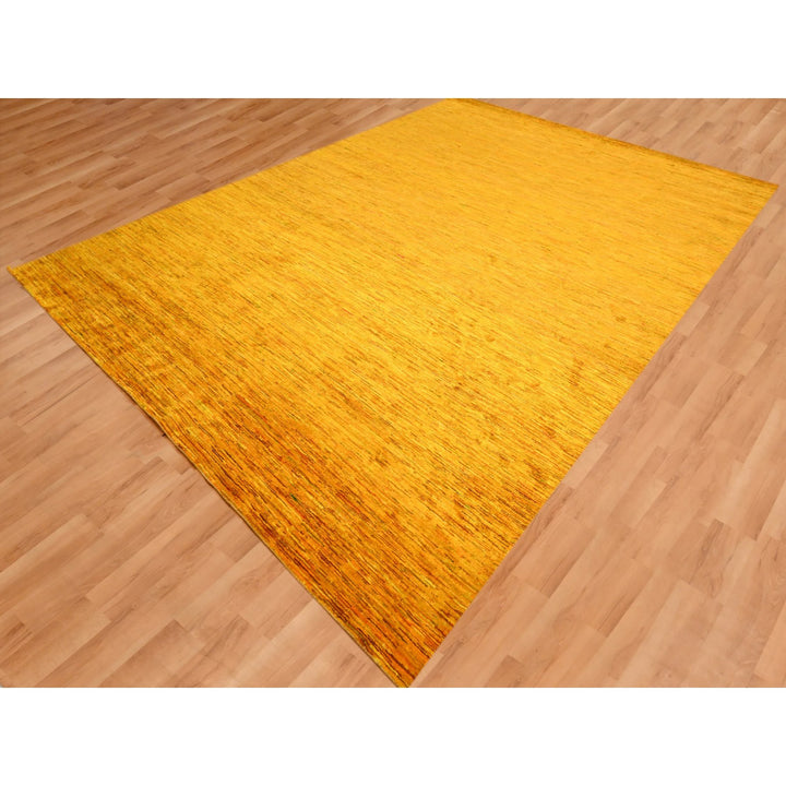 8'11" x 11'10" New Hand Knotted Yellow Sari Silk Rectangle Oriental Rug - MOA10276068