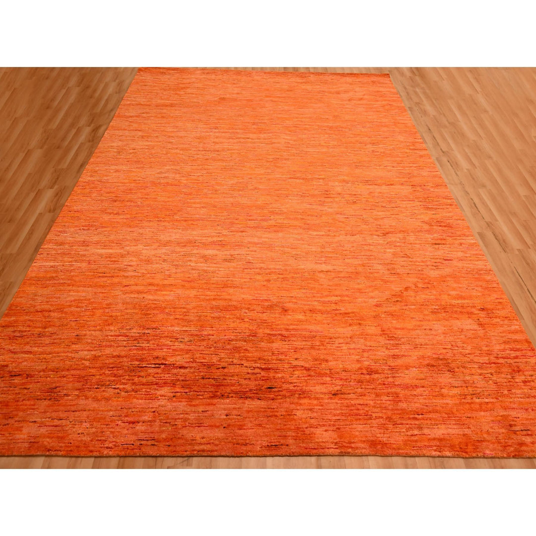 9'0" x 12'0" New Hand Knotted Orange Sari Silk Rectangle Oriental Rug - MOA10276069