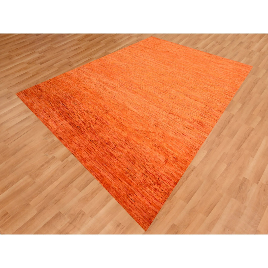 9'0" x 12'0" New Hand Knotted Orange Sari Silk Rectangle Oriental Rug - MOA10276069