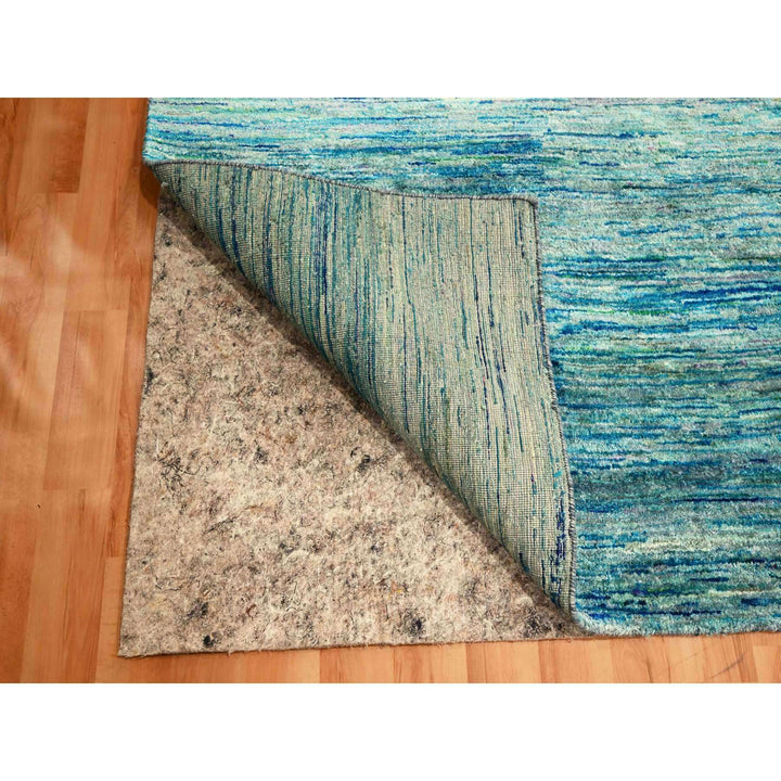 8'7" x 12'2" New Hand Knotted Blue Sari Silk Rectangle Oriental Rug - MOA10276074