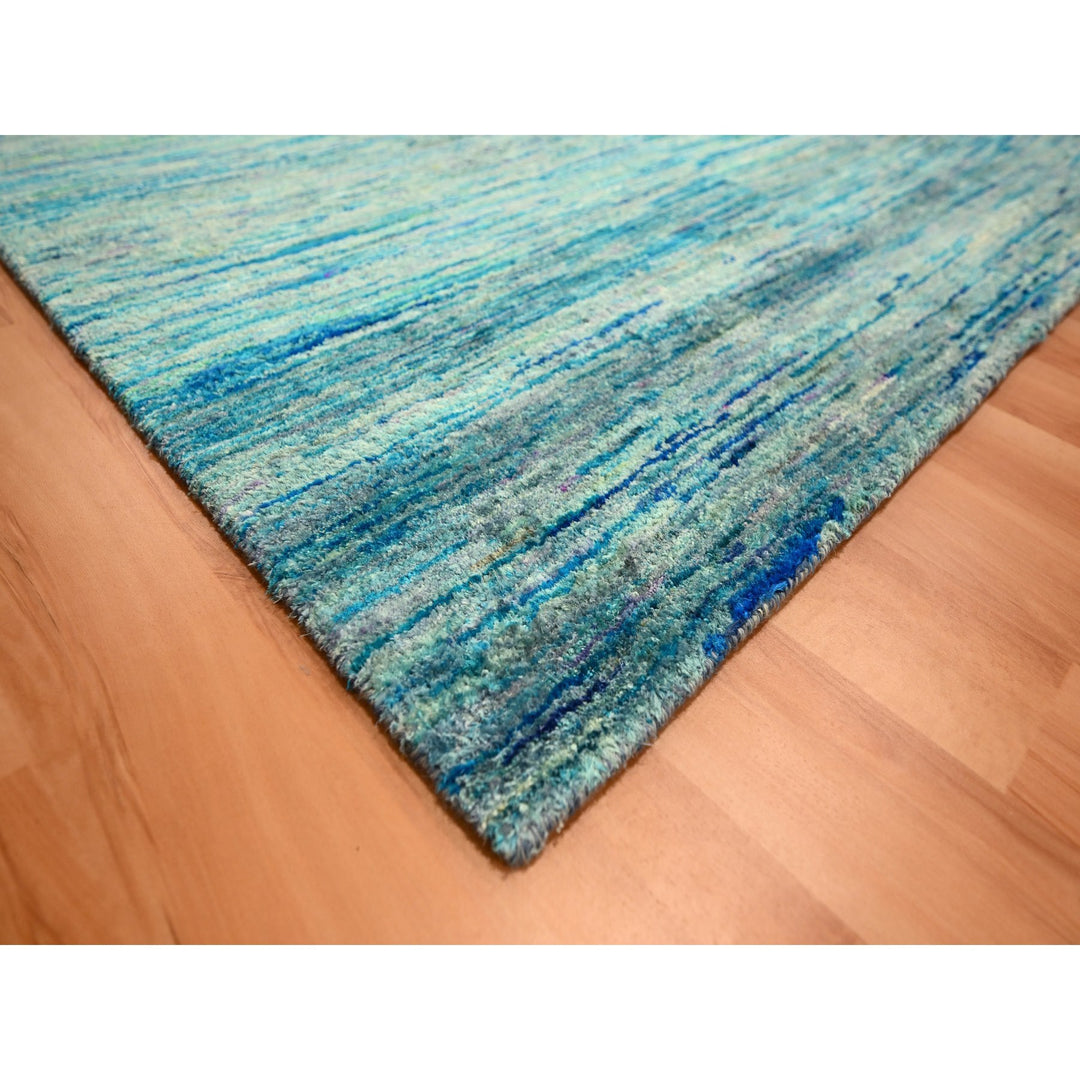 8'7" x 12'2" New Hand Knotted Blue Sari Silk Rectangle Oriental Rug - MOA10276074