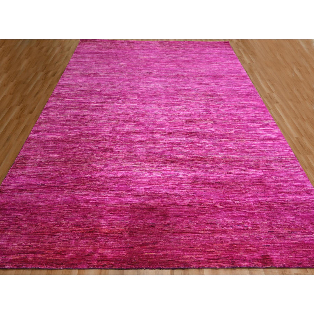 8'11" x 12'3" New Hand Knotted Pink Sari Silk Rectangle Oriental Rug - MOA10276075