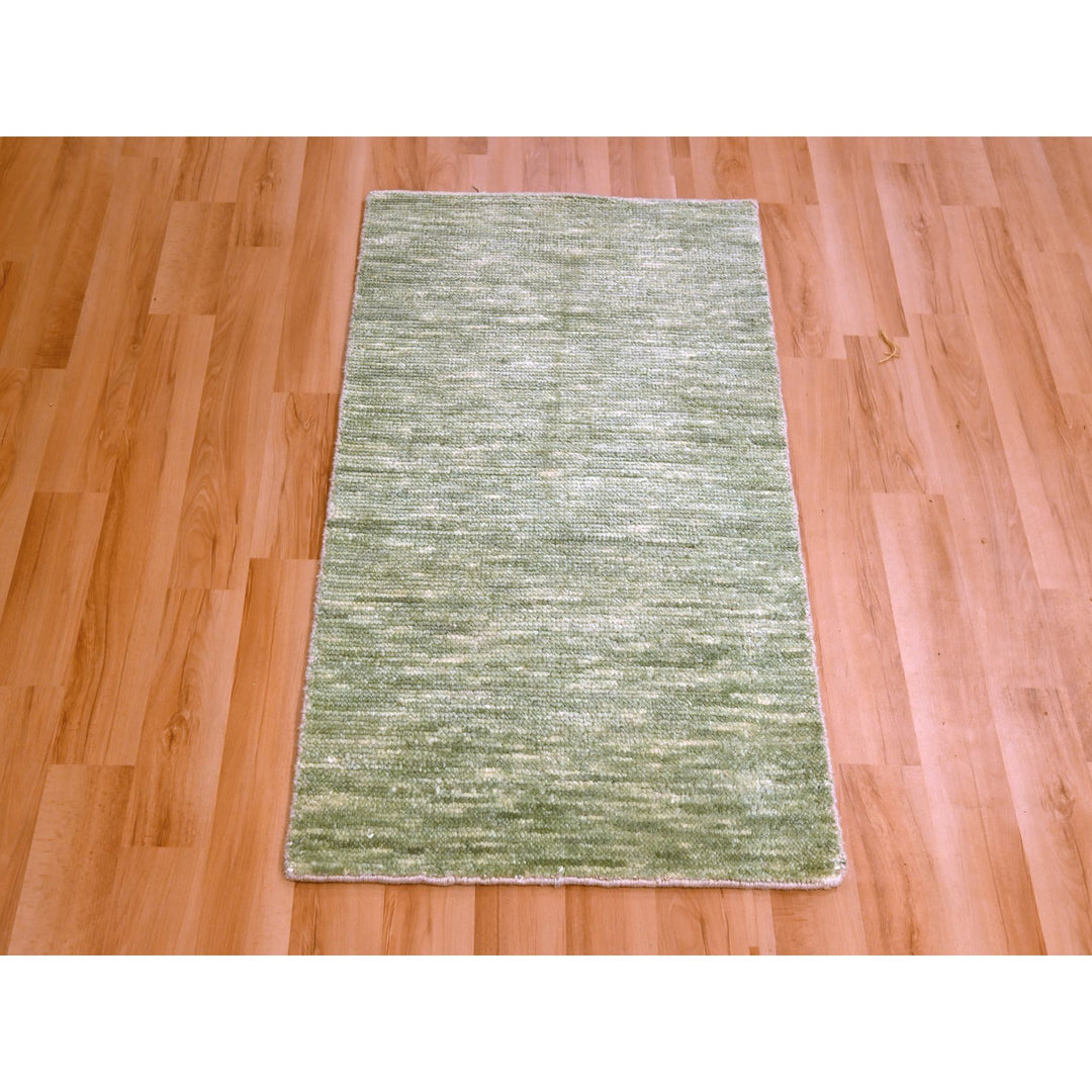 2'0" x 3'0" New Hand Knotted Green Wool Rectangle Oriental Rug - MOA10276090