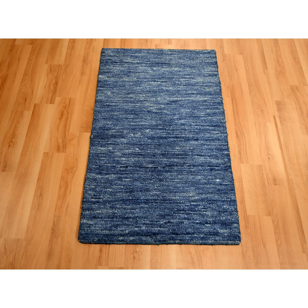 2'0" x 3'0" New Hand Knotted Blue Wool Rectangle Oriental Rug - MOA10276095