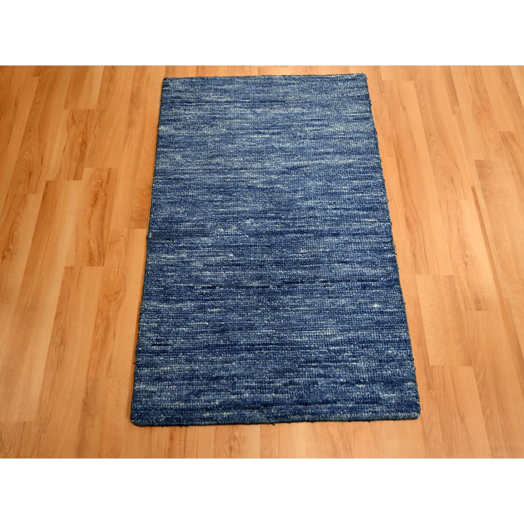 2'0" x 3'0" New Hand Knotted Blue Wool Rectangle Oriental Rug - MOA10276096