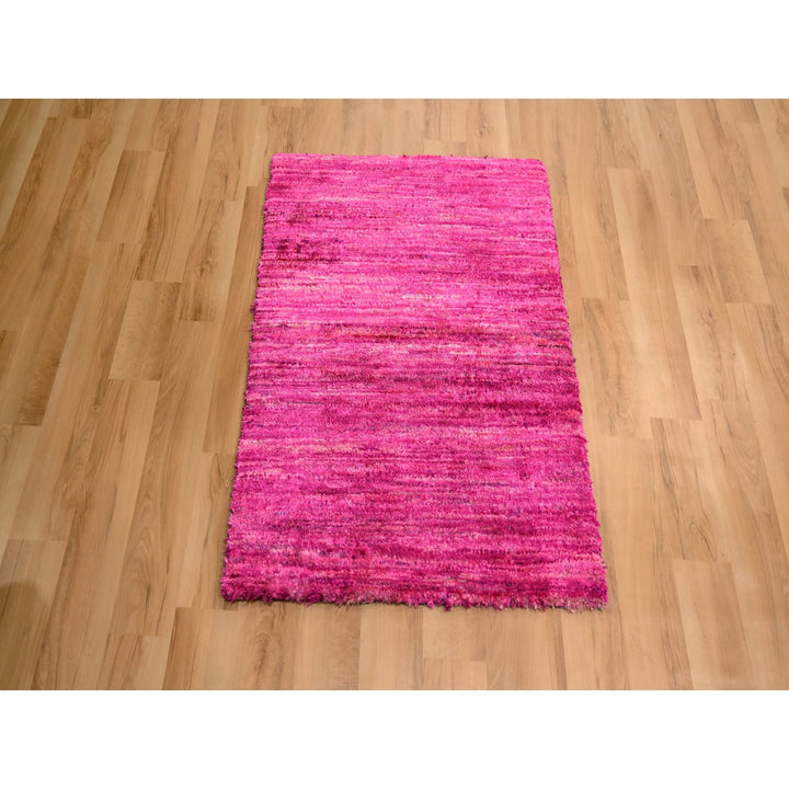 2'0" x 3'0" New Hand Knotted Pink Sari Silk Rectangle Oriental Rug - MOA10276098