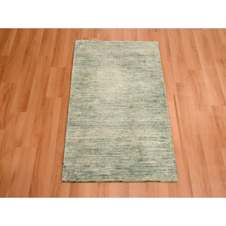 2'0" x 3'0" New Hand Knotted Green Sari Silk Rectangle Oriental Rug - MOA10276099