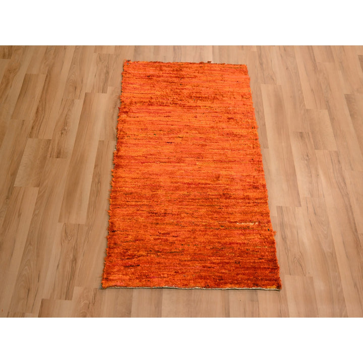 2'0" x 3'0" New Hand Knotted Orange Sari Silk Rectangle Oriental Rug - MOA10276102