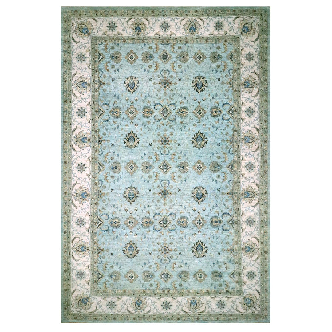 12'0" x 18'1" New Hand Knotted Blue Wool Rectangle Oriental Rug - MOA10276106