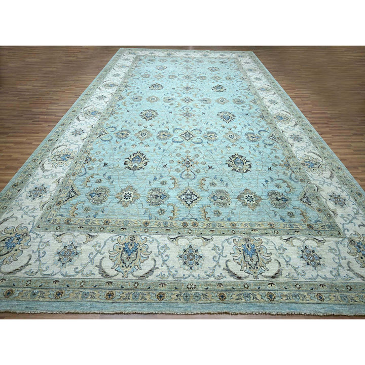 12'0" x 18'1" New Hand Knotted Blue Wool Rectangle Oriental Rug - MOA10276106