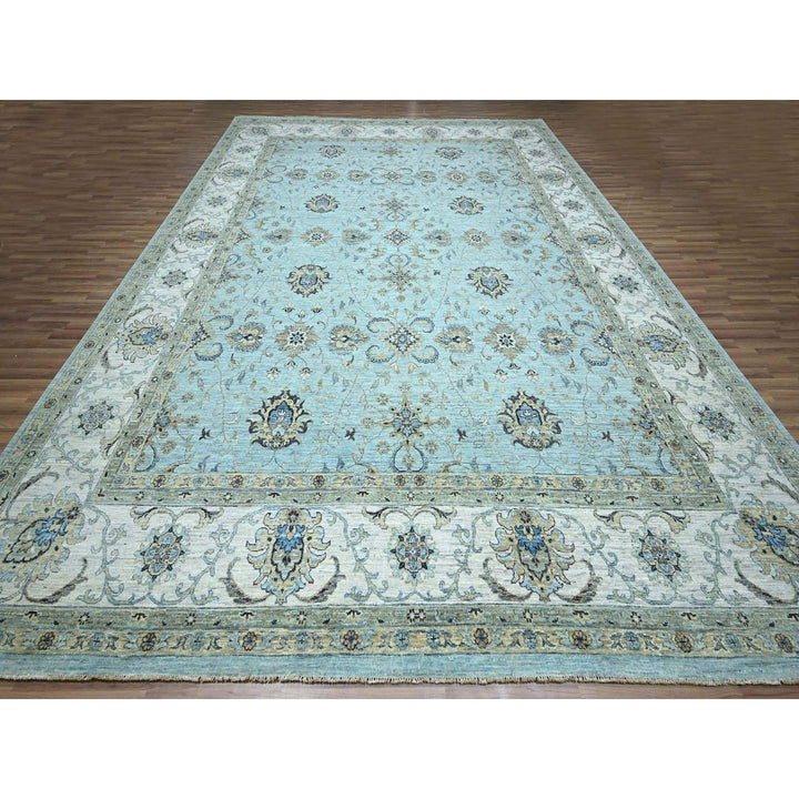 12'2" x 15'3" New Hand Knotted Blue Wool Rectangle Oriental Rug - MOA10276107