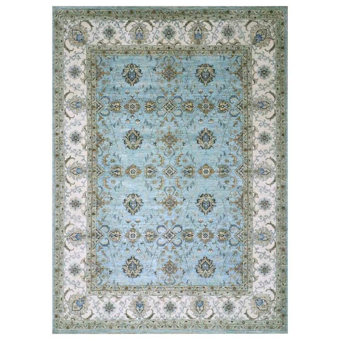 9'11" x 13'10" New Hand Knotted Blue Wool Rectangle Oriental Rug - MOA10276108