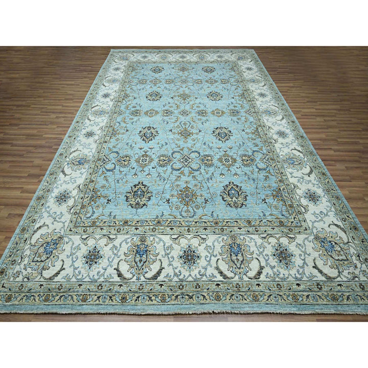 9'11" x 13'10" New Hand Knotted Blue Wool Rectangle Oriental Rug - MOA10276108