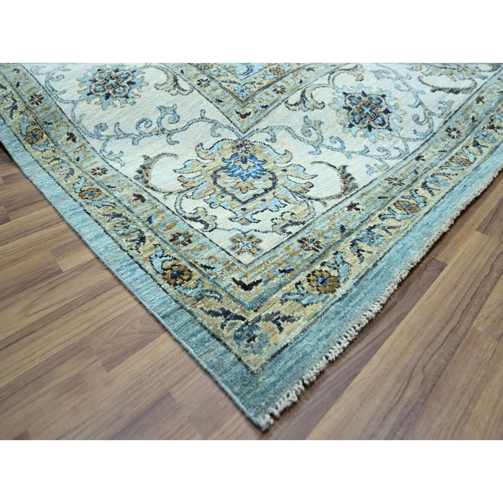 9'11" x 13'10" New Hand Knotted Blue Wool Rectangle Oriental Rug - MOA10276108