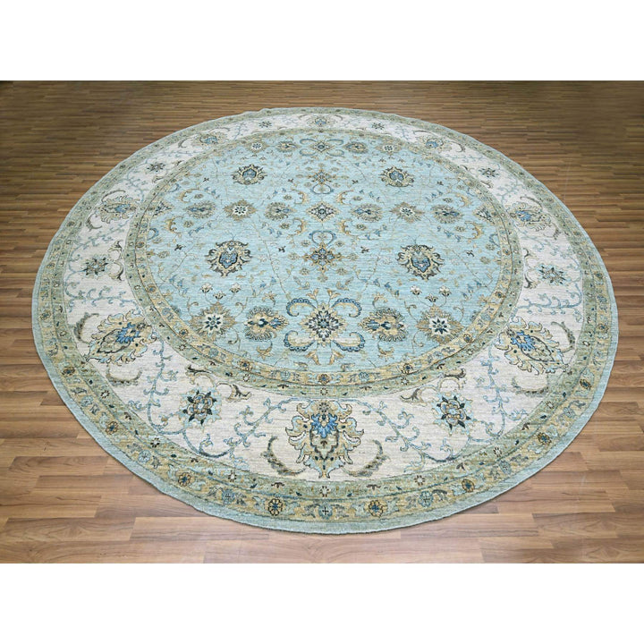 11'10" x 11'10" New Hand Knotted Blue Wool Round Oriental Rug - MOA10276110