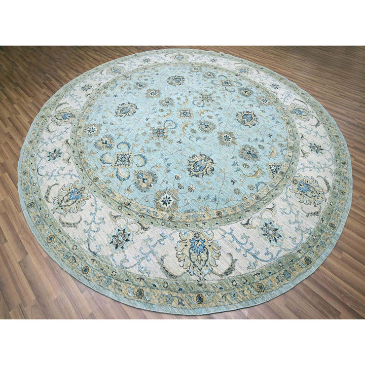 11'10" x 11'10" New Hand Knotted Blue Wool Round Oriental Rug - MOA10276110