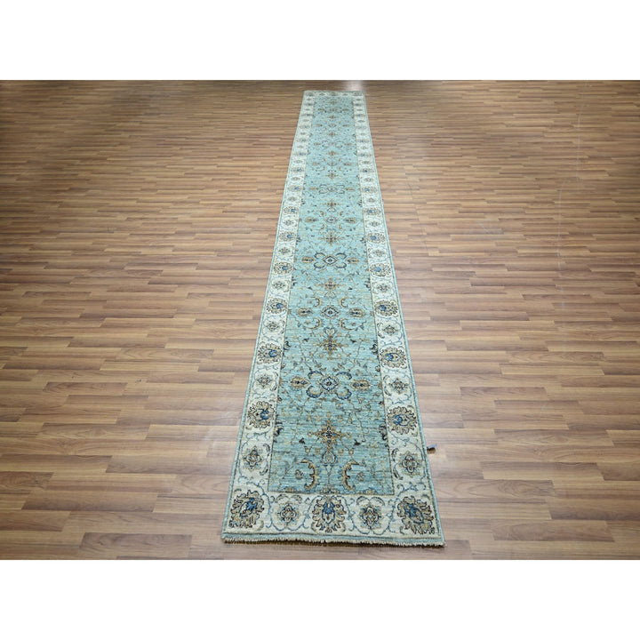 2'6" x 15'9" New Hand Knotted Blue Wool Runner Oriental Rug - MOA10276115