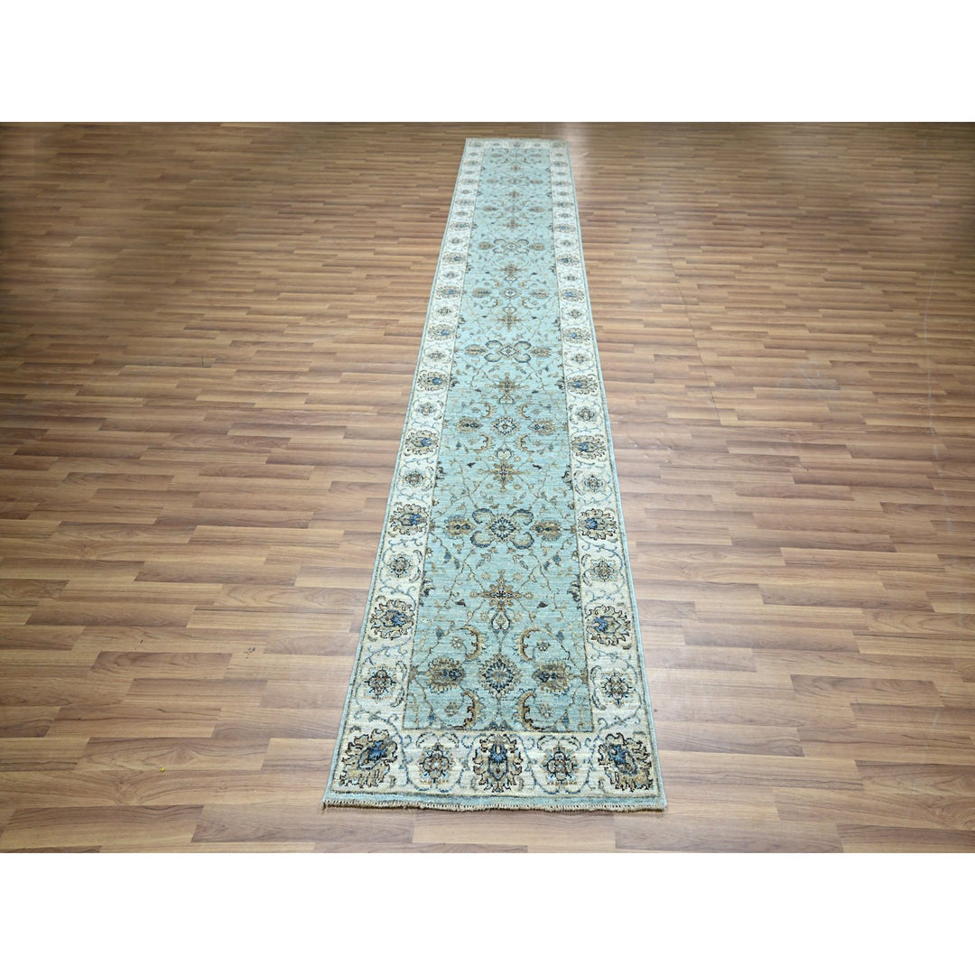 2'7" x 13'11" New Hand Knotted Blue Wool Runner Oriental Rug - MOA10276116