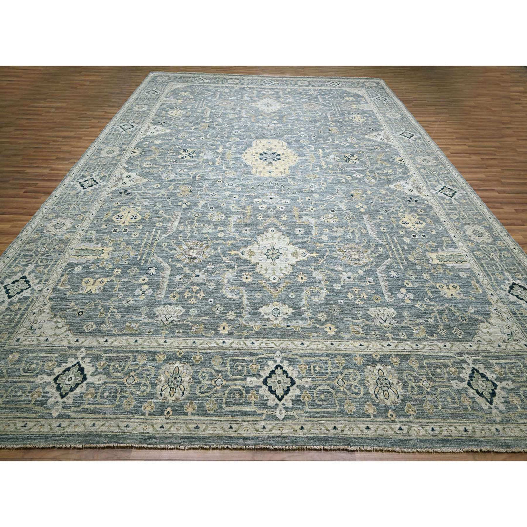 11'11" x 15'0" New Hand Knotted Grey Wool Rectangle Oriental Rug - MOA10276117