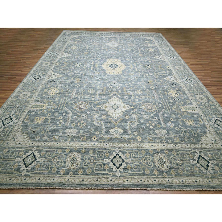 11'11" x 15'0" New Hand Knotted Grey Wool Rectangle Oriental Rug - MOA10276117