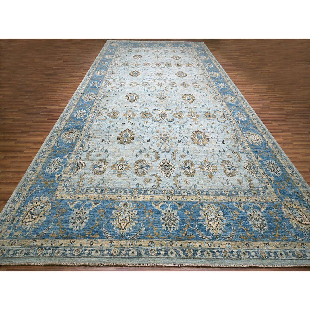 11'11" x 17'11" New Hand Knotted Blue Wool Rectangle Oriental Rug - MOA10276121