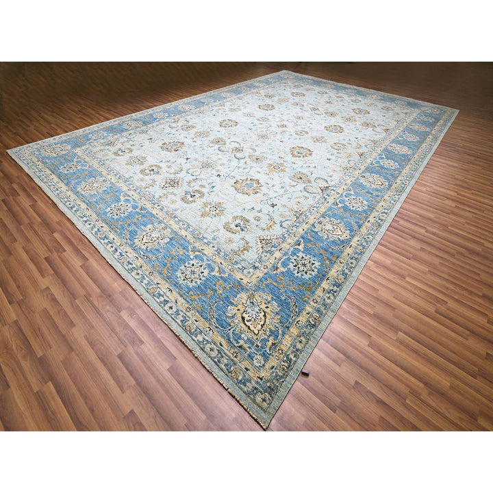 11'11" x 17'11" New Hand Knotted Blue Wool Rectangle Oriental Rug - MOA10276121