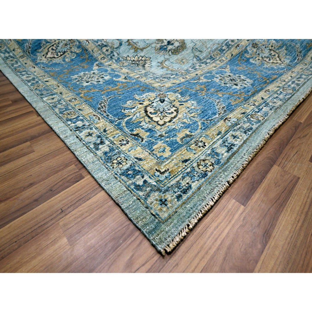 11'11" x 17'11" New Hand Knotted Blue Wool Rectangle Oriental Rug - MOA10276121