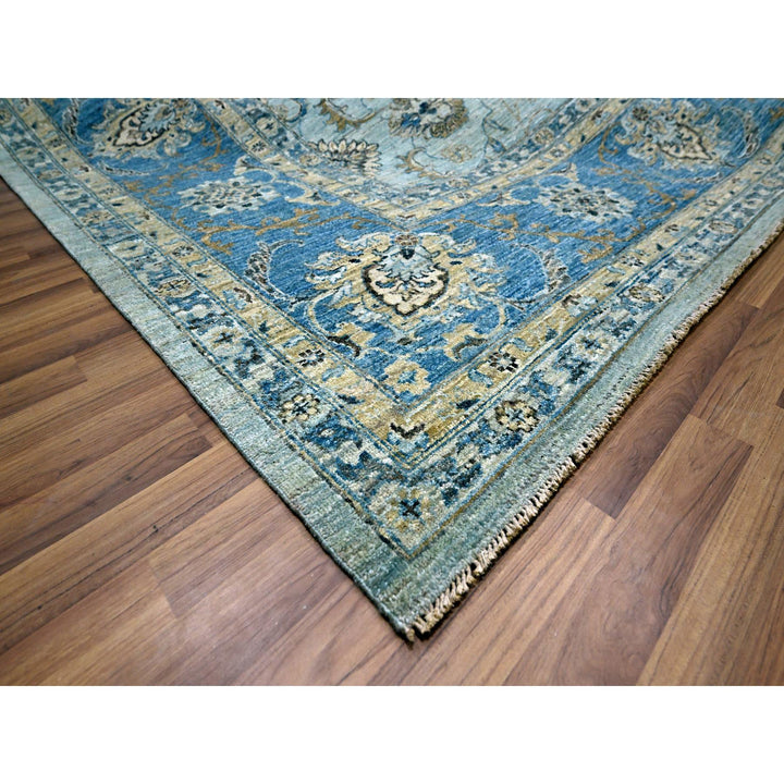 11'11" x 17'11" New Hand Knotted Blue Wool Rectangle Oriental Rug - MOA10276121