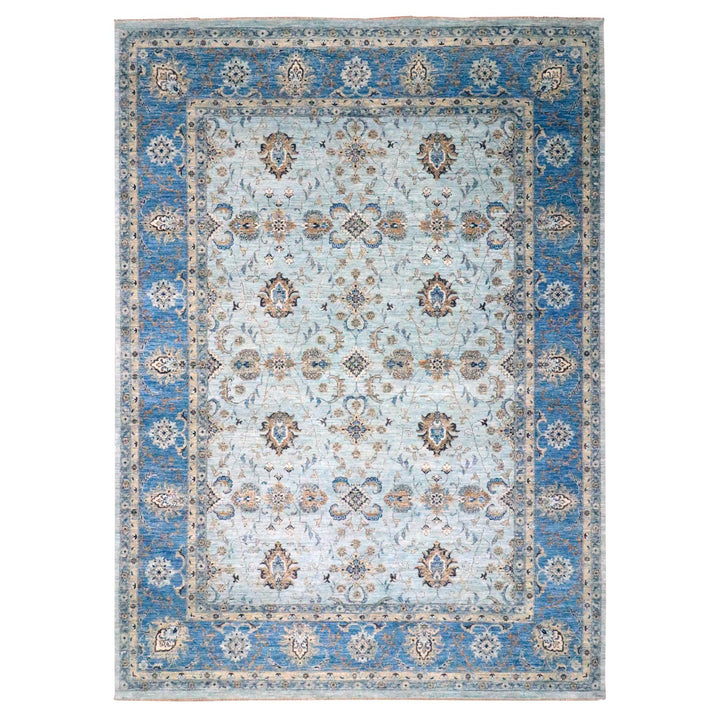 9'10" x 13'9" New Hand Knotted Blue Wool Rectangle Oriental Rug - MOA10276122