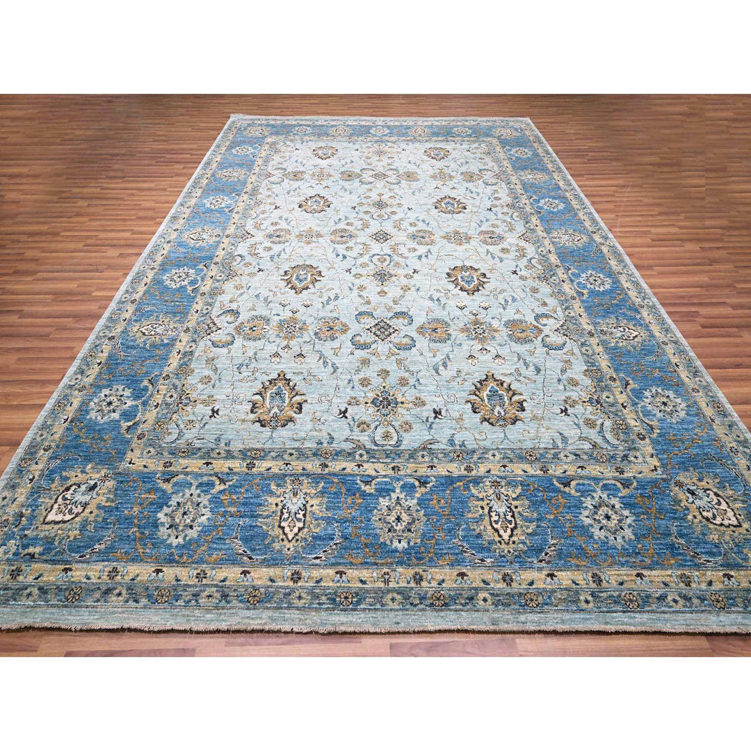 9'10" x 13'9" New Hand Knotted Blue Wool Rectangle Oriental Rug - MOA10276122