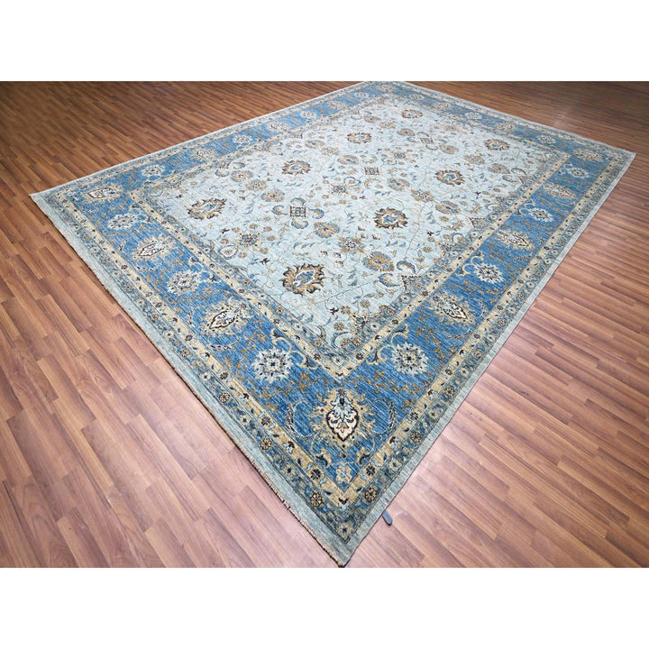 9'10" x 13'9" New Hand Knotted Blue Wool Rectangle Oriental Rug - MOA10276122