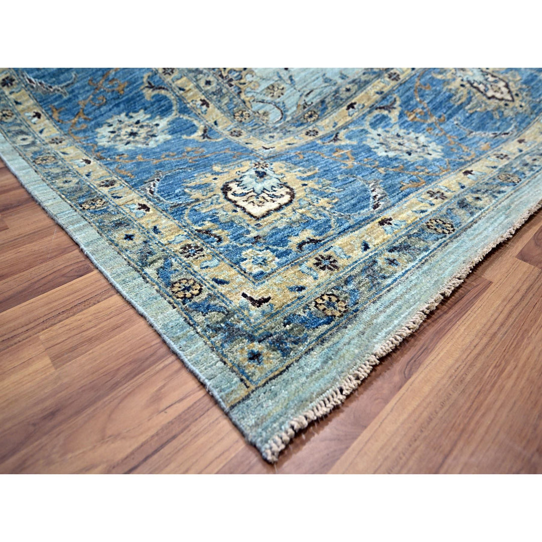 9'10" x 13'9" New Hand Knotted Blue Wool Rectangle Oriental Rug - MOA10276122