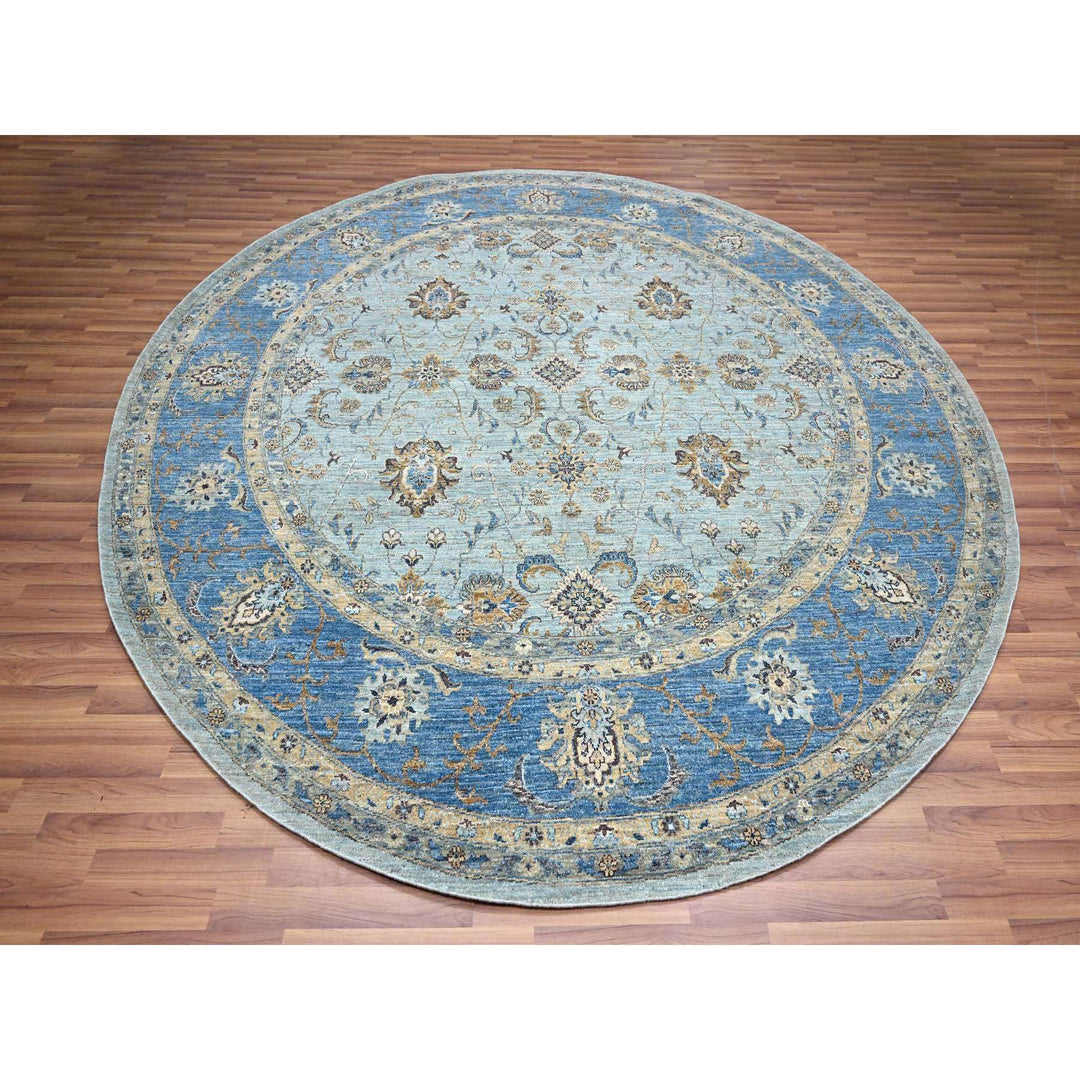 9'11" x 10'0" New Hand Knotted Blue Wool Round Oriental Rug - MOA10276123