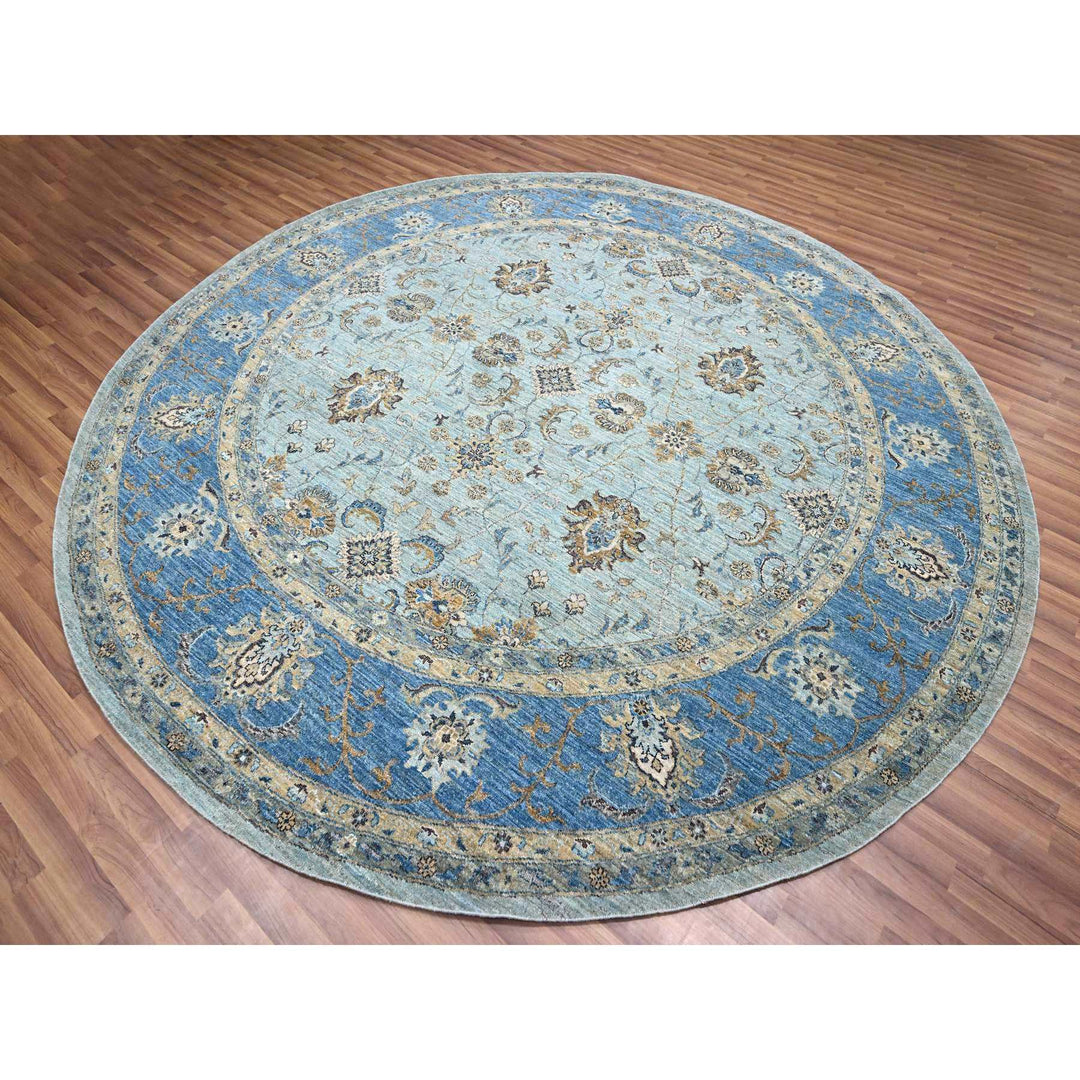 9'11" x 10'0" New Hand Knotted Blue Wool Round Oriental Rug - MOA10276123