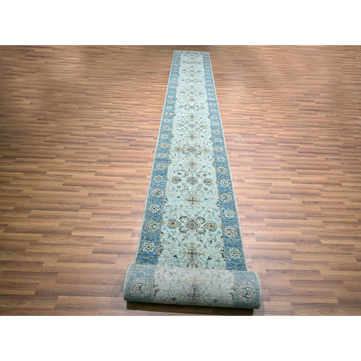 2'7" x 25'9" New Hand Knotted Blue Wool Runner Oriental Rug - MOA10276125